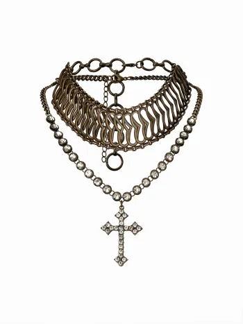 COLLANA MULTICATENA CON CROCE DI STRASS