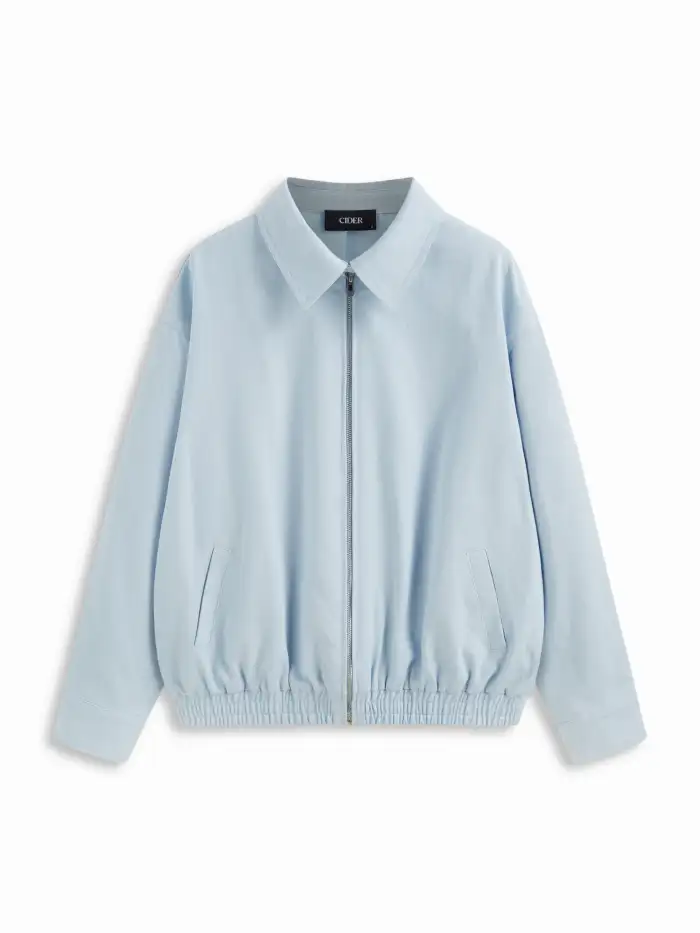 Collar Long Sleeve Zip Through Oversized Windbreaker