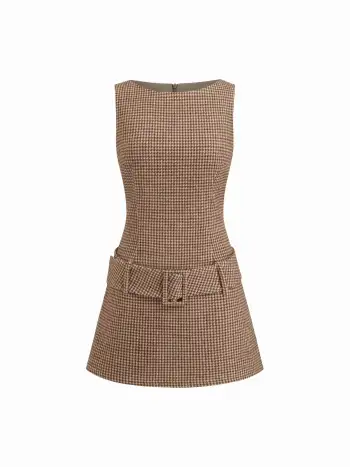 V-neck Check Mini Dress