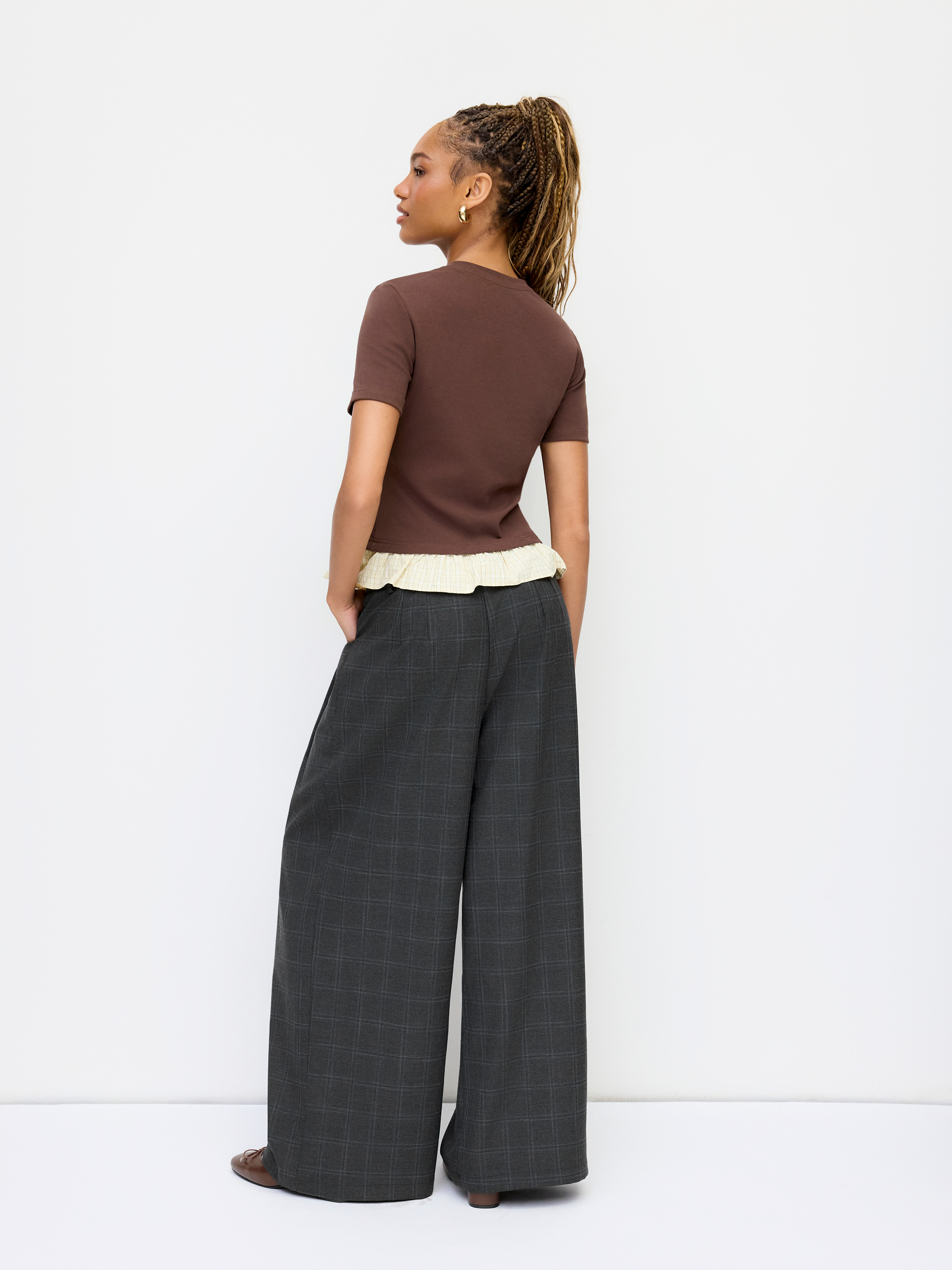 Plaid Low Rise Wide Leg Trousers