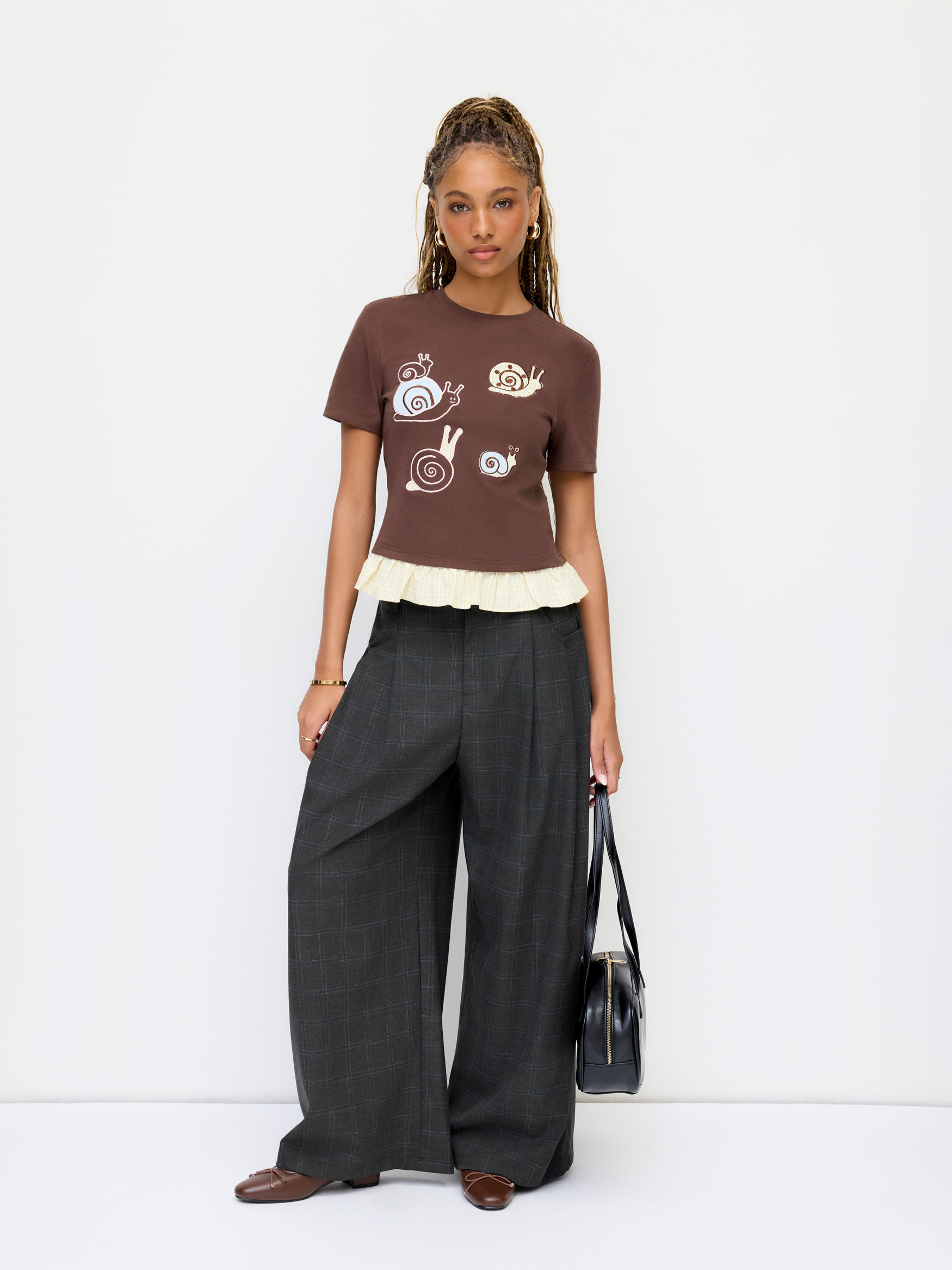 Plaid Low Rise Wide Leg Trousers