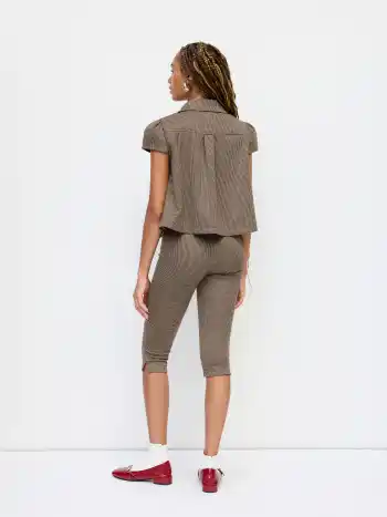 Bluse mit Peter-Pan-Kragen, Houndstooth-Muster und Knöpfen, kurze Ärmel