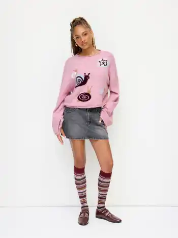 Top oversize a maniche a campana con collo rotondo in maglia di misto lana