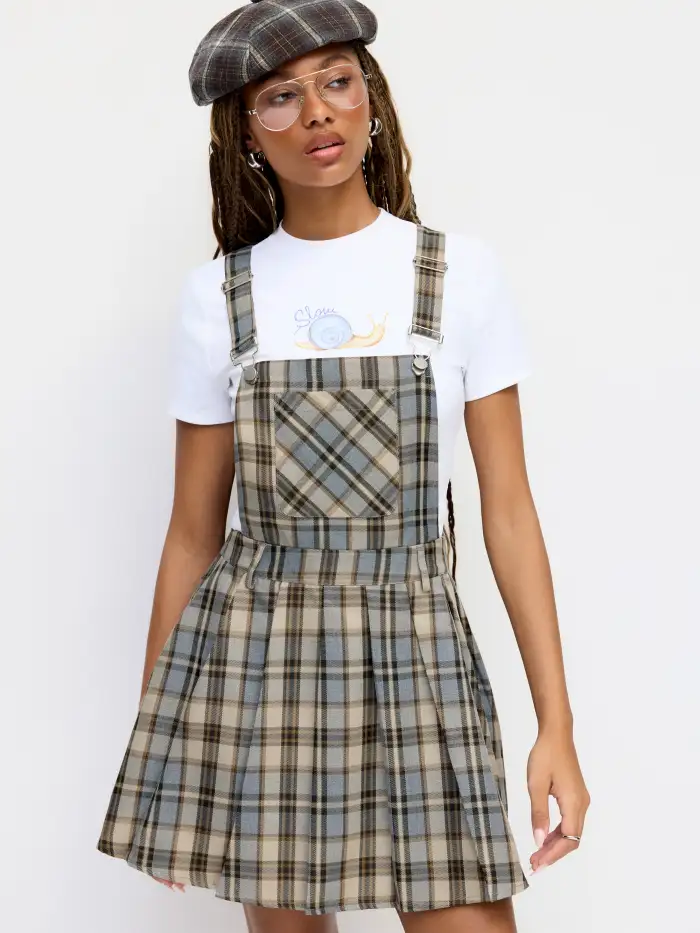 plaid pleated pinafore dress Plaid Wool Midi Dress with Fit and Flare Silhouette for Women  Xiaolizi