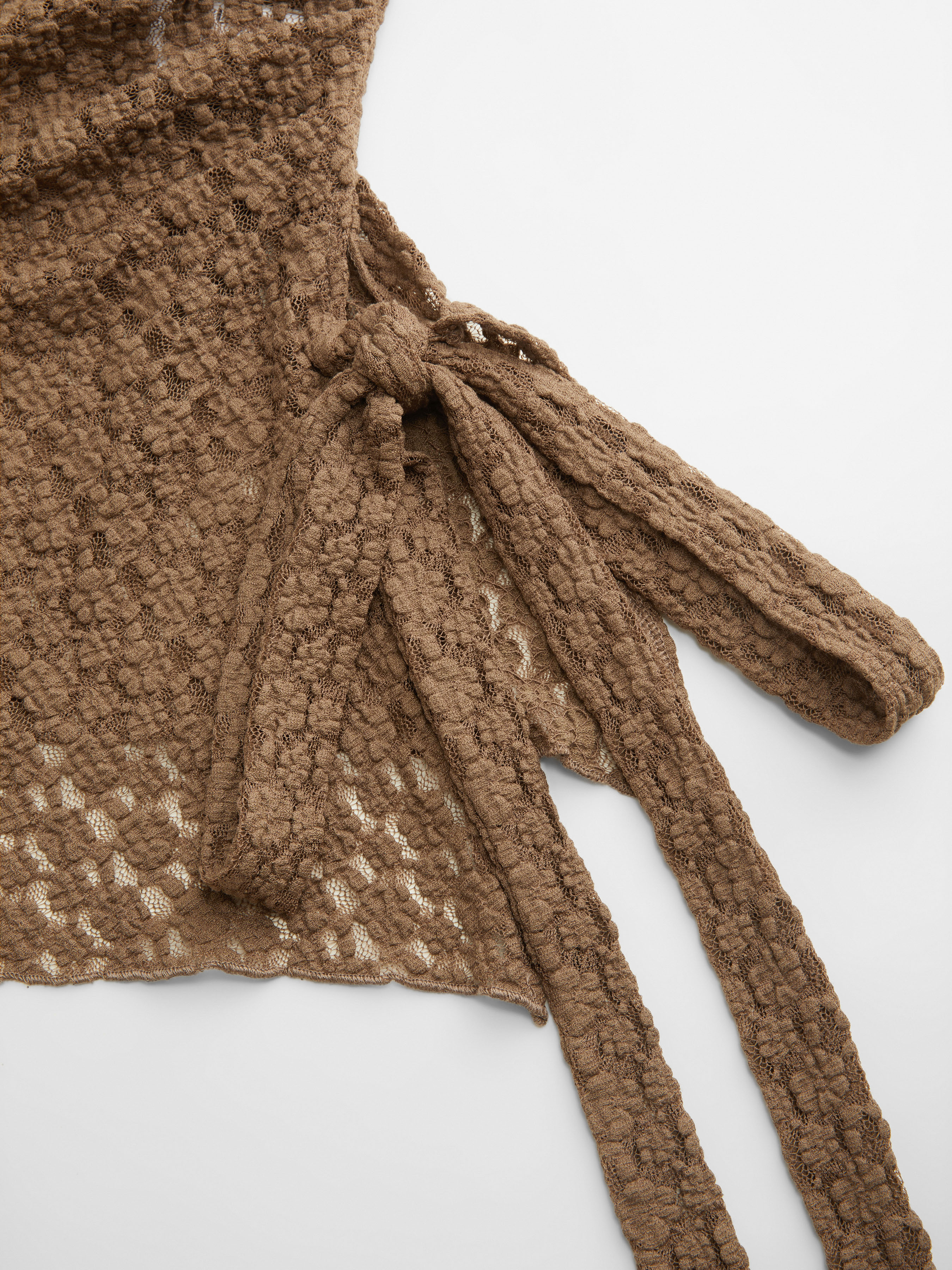 Lace Boat Neck Floral Ruched Asymmetrical Hem Bell Sleeve Top