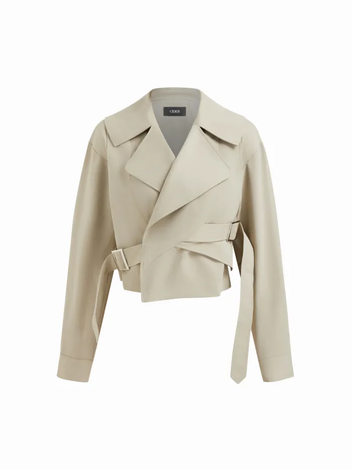 Collar Solid Button Pocket Trench Coat With Belt