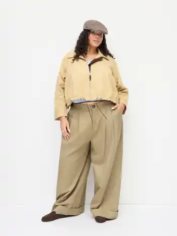 Shacket in cotone con colletto, coulisse e arricciatura Taglie comode e curvy