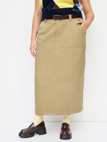 Cotton-Mischung Mittelhöhe geteilter Maxi-Skirt mit Gürtel Kurve & Plus