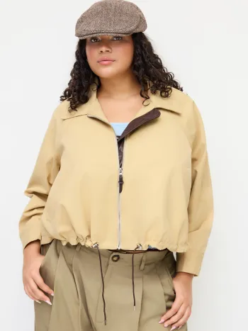 Shacket in cotone con colletto, coulisse e arricciatura Taglie comode e curvy