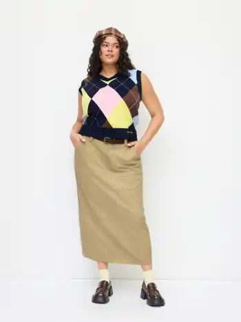 Cotton-Mischung Mittelhöhe geteilter Maxi-Skirt mit Gürtel Kurve & Plus