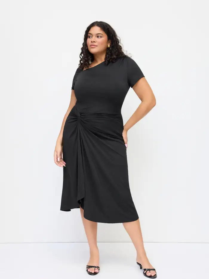 asymmetrical twist knit midi dress Fabric Neck Twisted Maxi Curve & Plus For Daily Casual collective-enabled