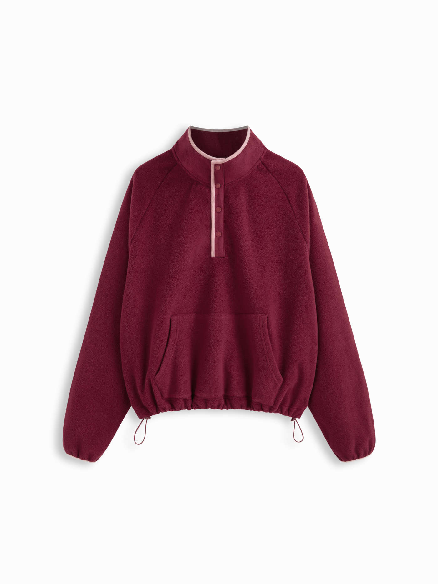 Fleece Stand Collar Long Sleeve Drawstring Contrasting Binding Sweatshirt