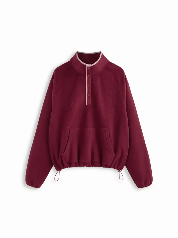 Fleece Fleece Stripe Stand Collar Drawstring Half Zip Oversized Sweatshirt For Daily Casual