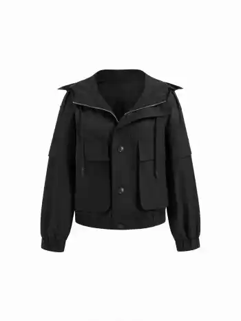 Giacca cargo oversize con cappuccio e zip