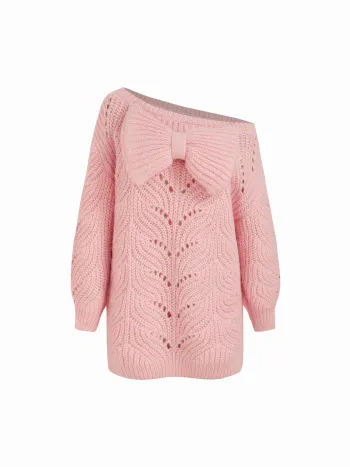 Mini abito in maglia con scollo a barchetta, dettaglio cut-out e fiocco staccabile
