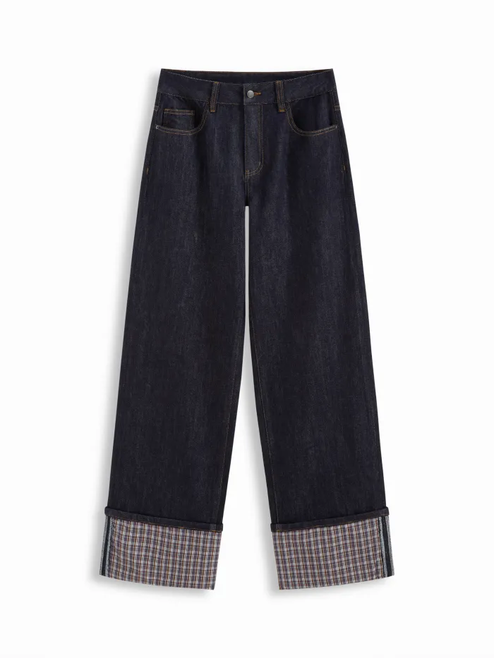 Stretch Denim Low Rise Contrasting Binding Flared Jeans With Belt