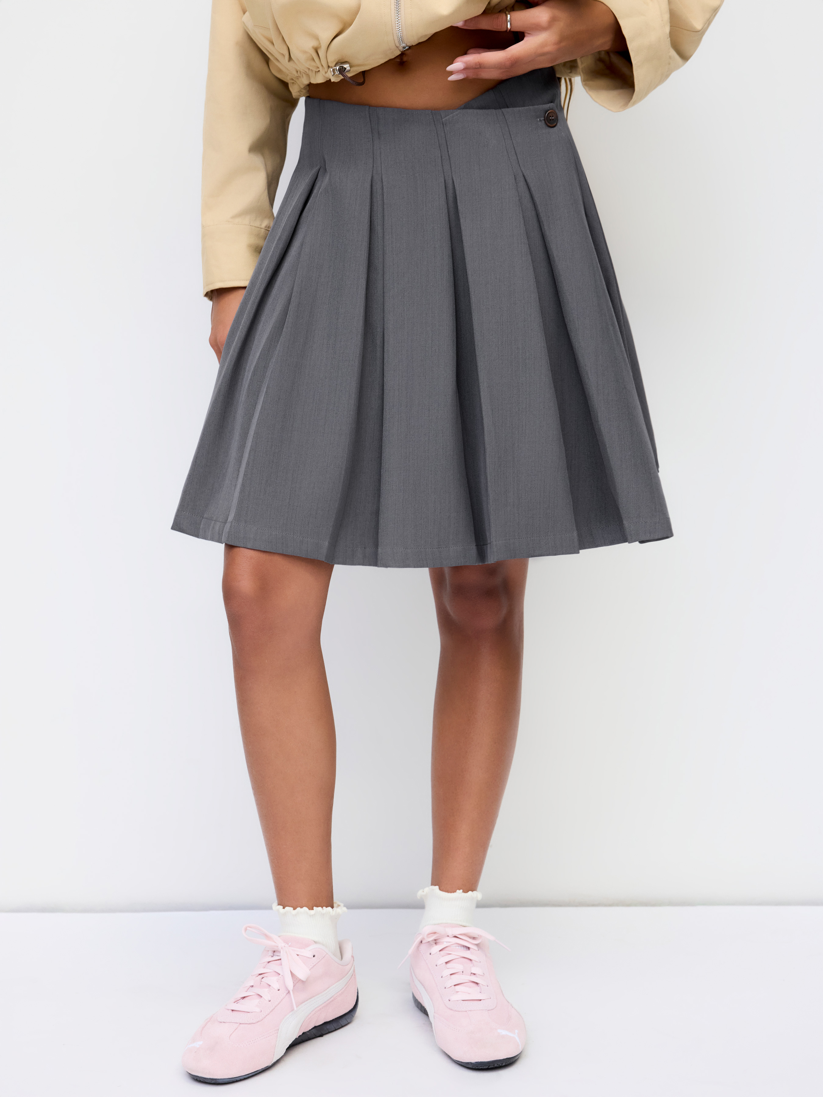 スカート philme pleats skirt gray Gentle pleated skirt (Light gray) – Audire