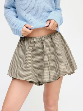 100% Baumwolle Low-Rise Kastenmuster Schnecken-Embroidered Mini-Skort