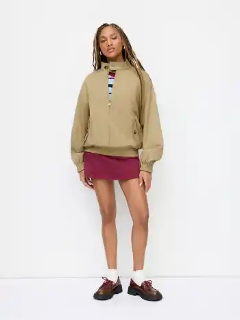 Umkehrbarer Bomber-Jacket aus Baumwollmischung mit Stehkragen im Houndstooth-Muster und Oversize-Schnitt