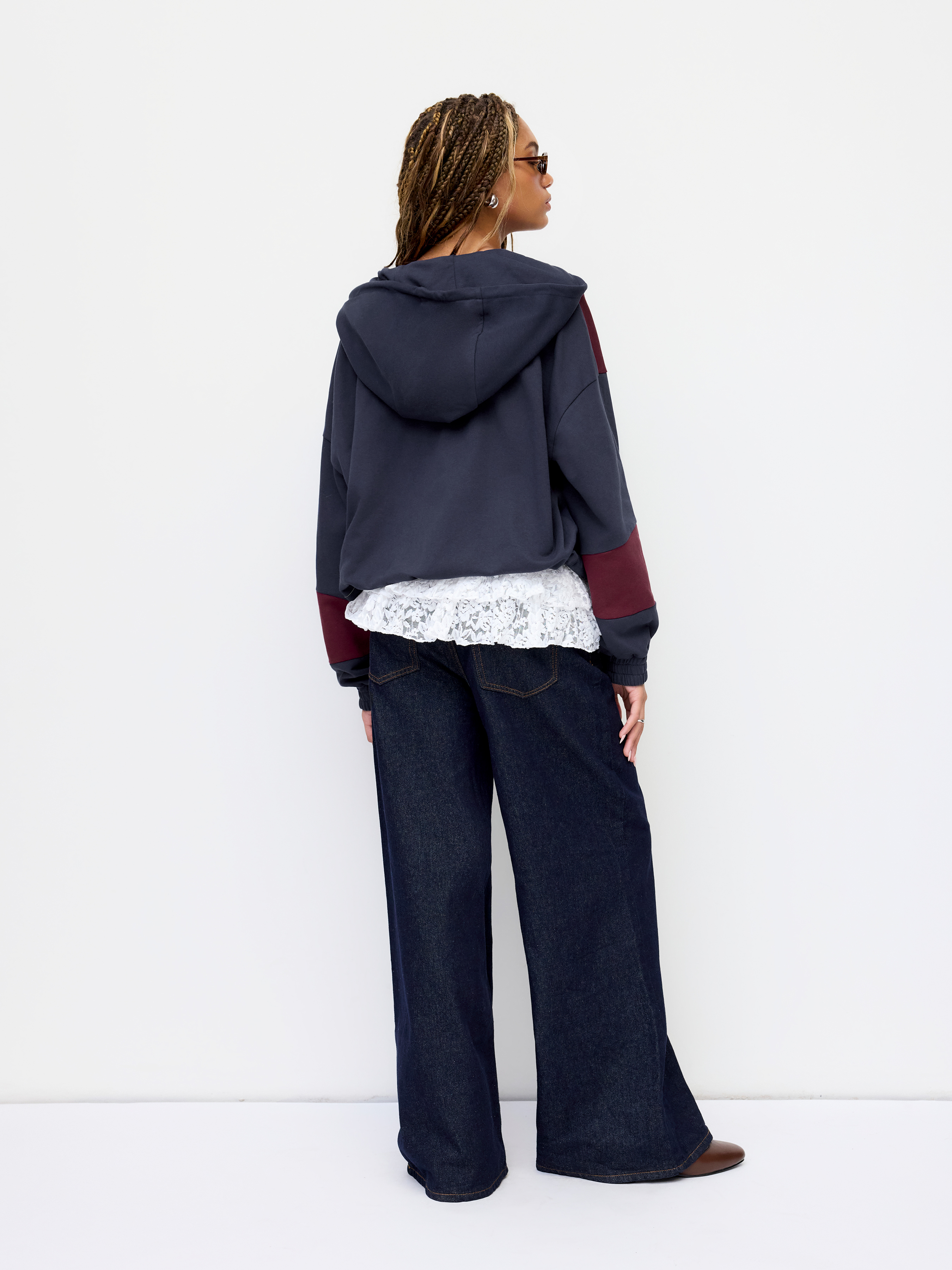 Terry Colorblock Zip Through Oversized Hoodie