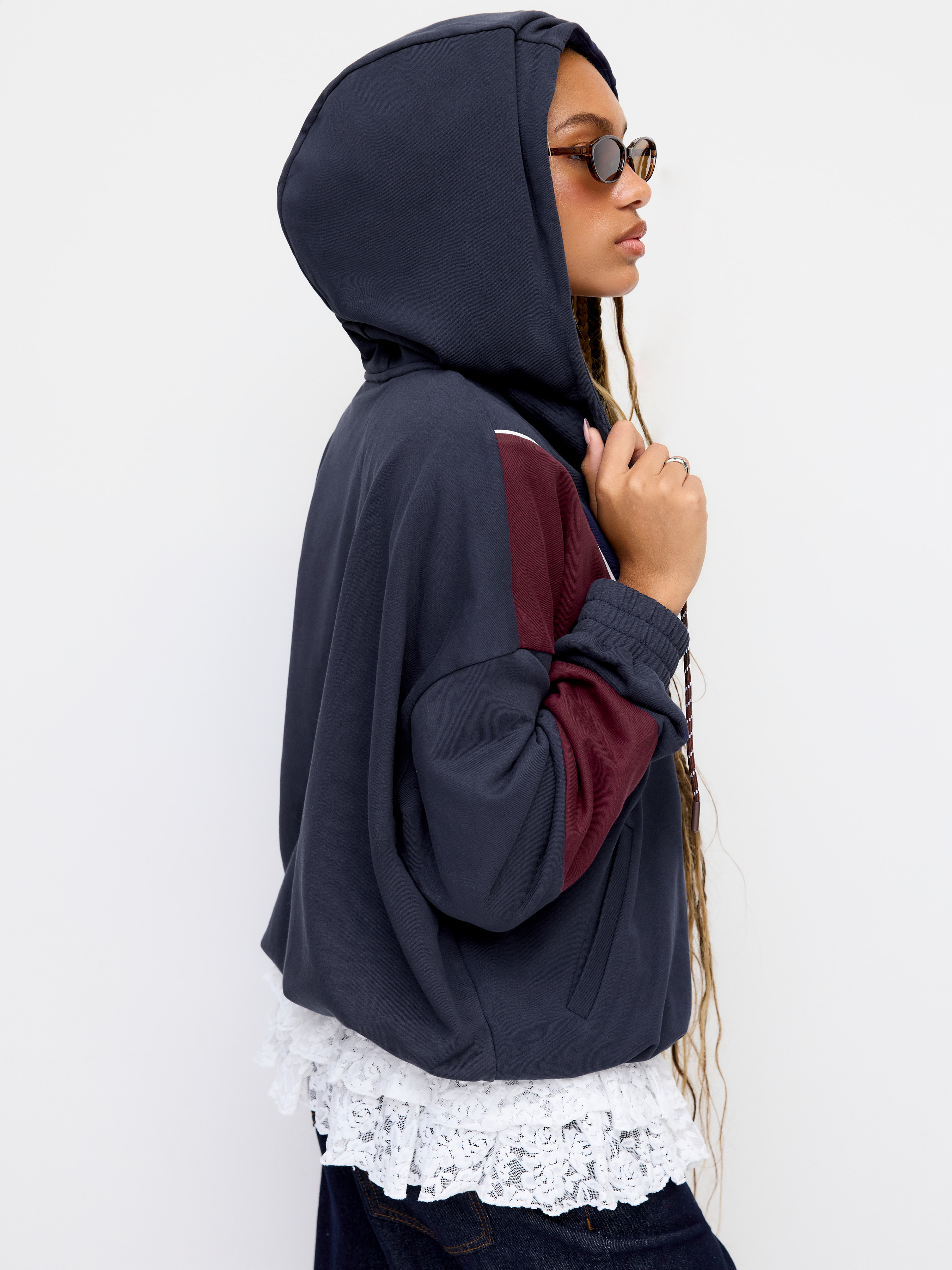 Terry Colorblock Zip Through Oversized Hoodie