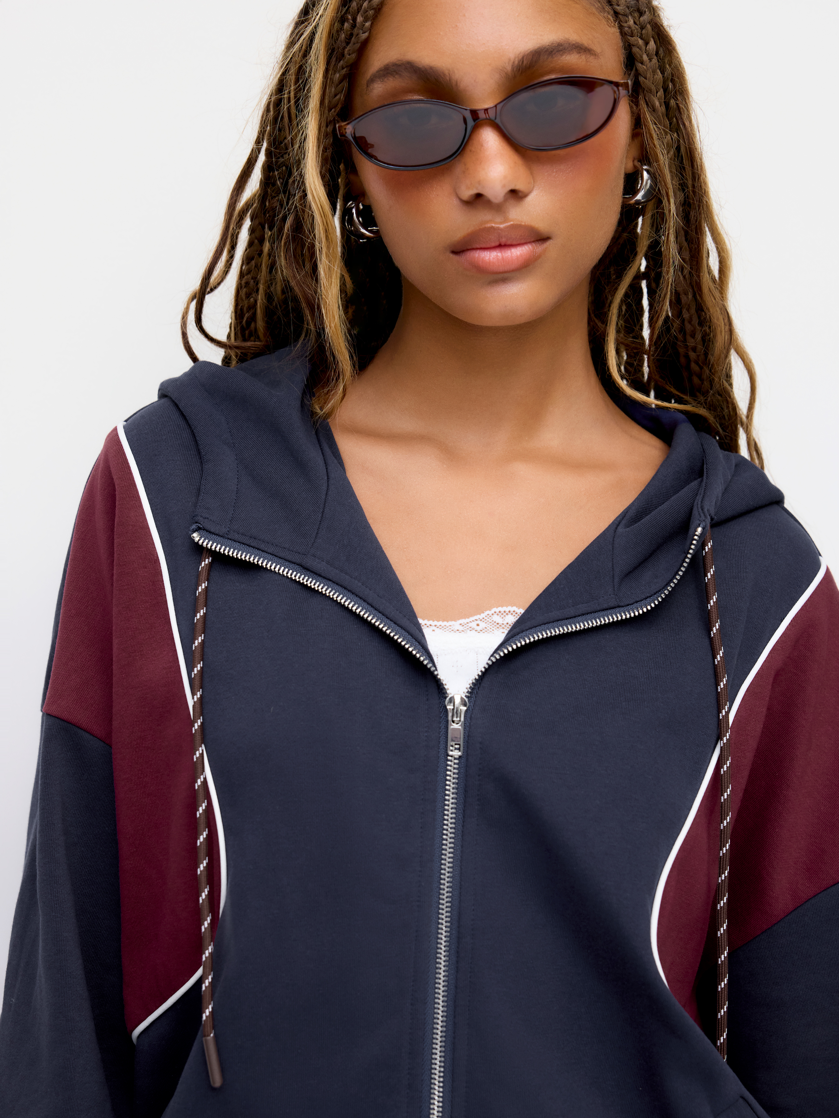 Terry Colorblock Zip Through Oversized Hoodie