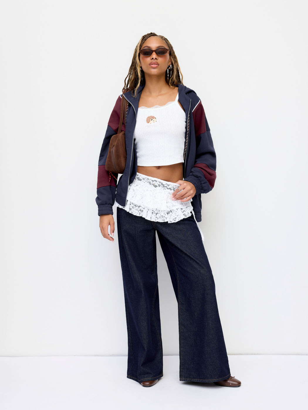 Terry Colorblock Zip Through Oversized Hoodie