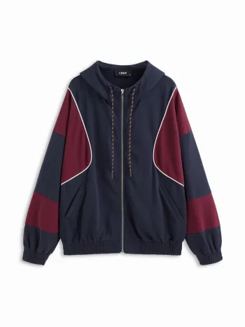 Terry-Farbenblock-Overhead-Hoodie mit Reißverschluss