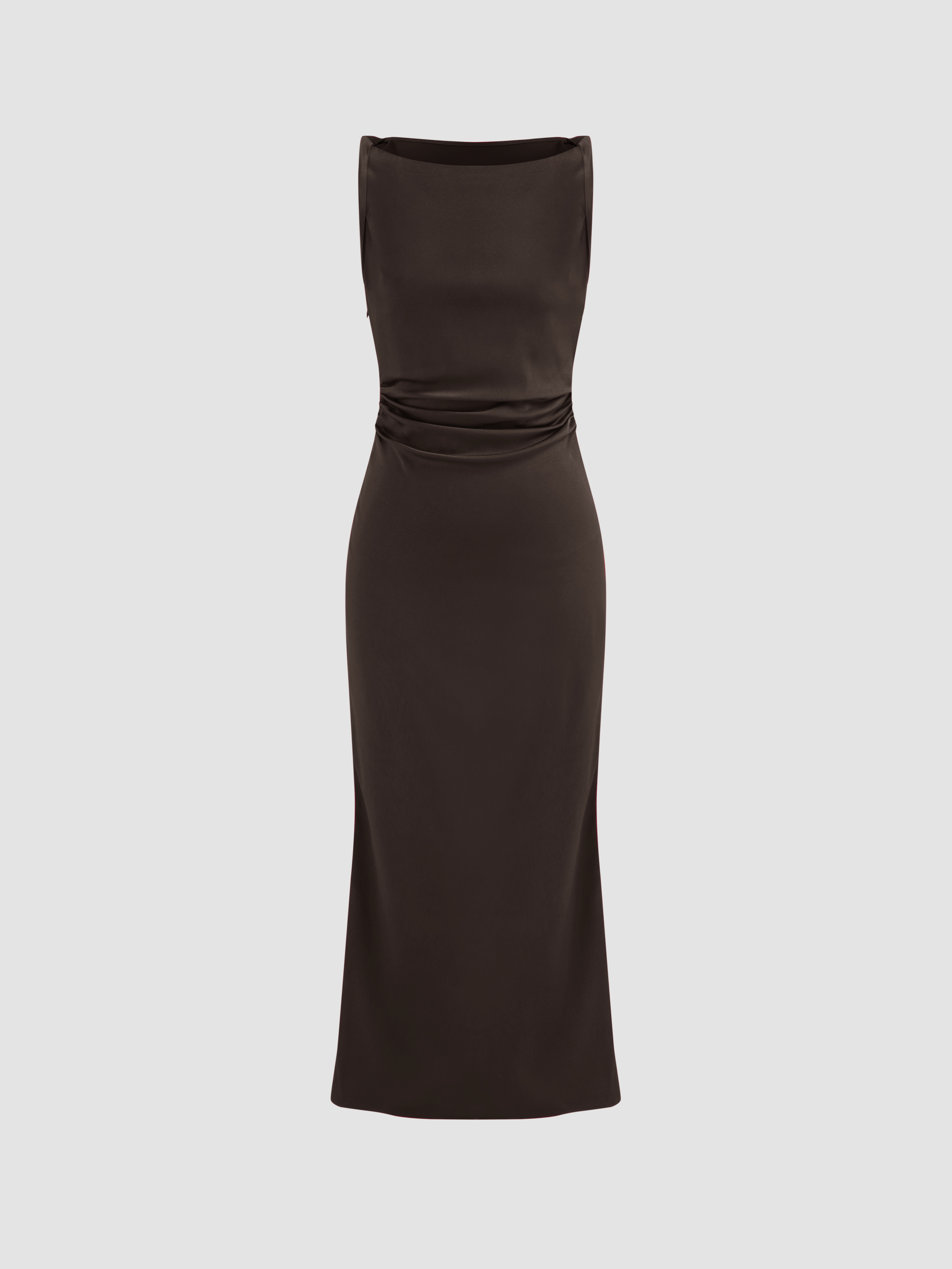 Satin Satin Boat Neck Ruched Maxi Dress For Travail