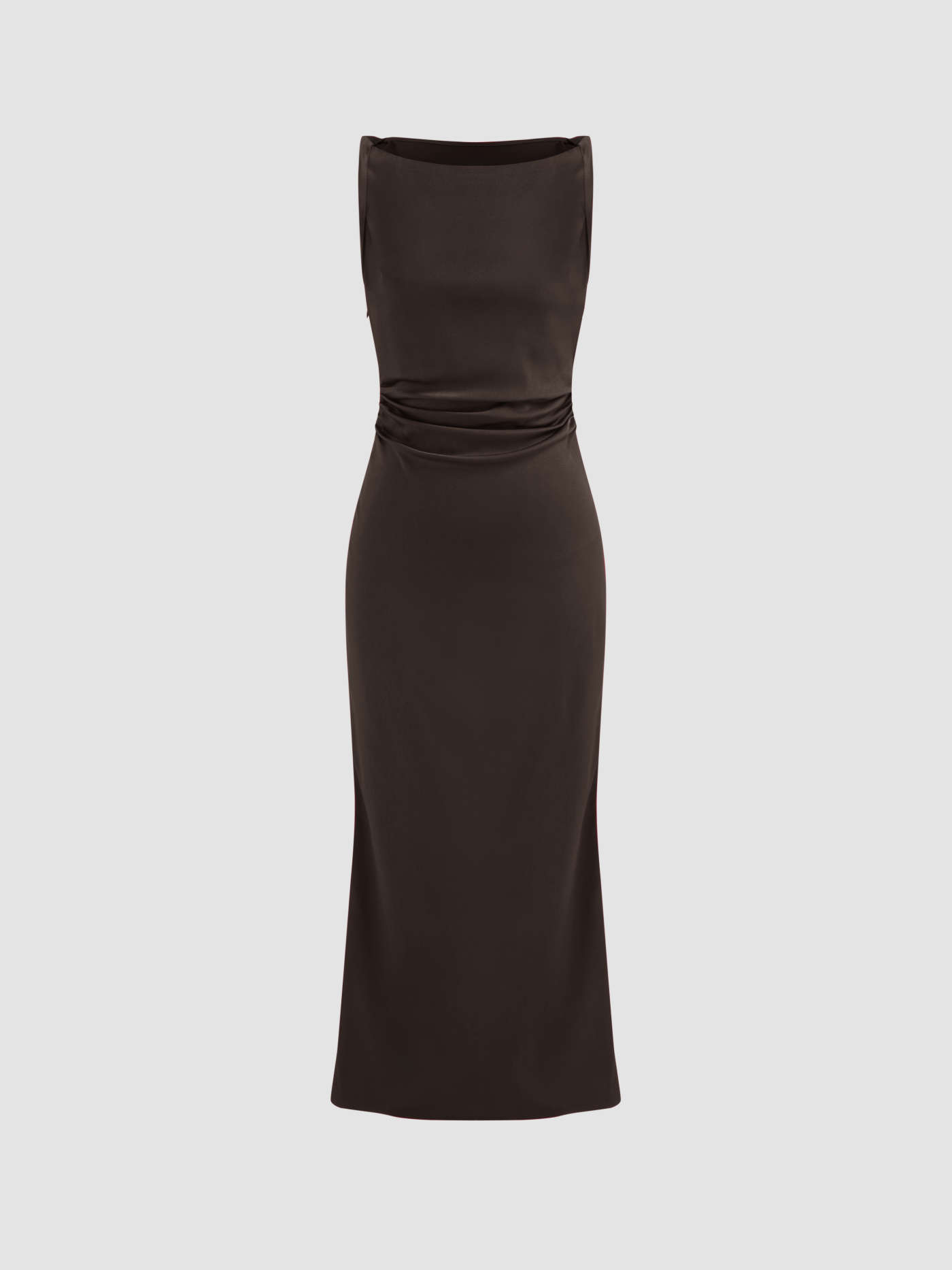 Satin Boat Neck Ruched Maxi Dress