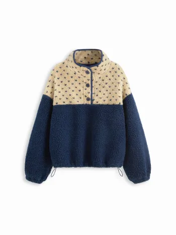 Terry Faux Fur Trim Corset Half Zip Hoodie