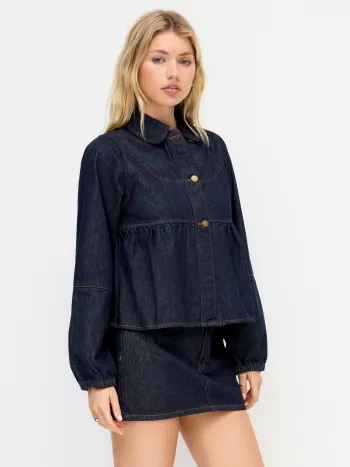 Denim-Jacket mit Peter-Pan-Kragen und Knöpfen, Oversize