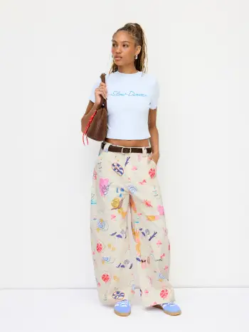Pantaloni a gamba dritta a vita media con grafica a chiocciola in 100% cotone