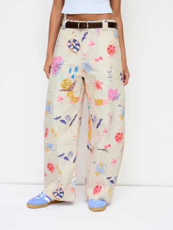 Pantaloni a gamba dritta a vita media con grafica a chiocciola in 100% cotone