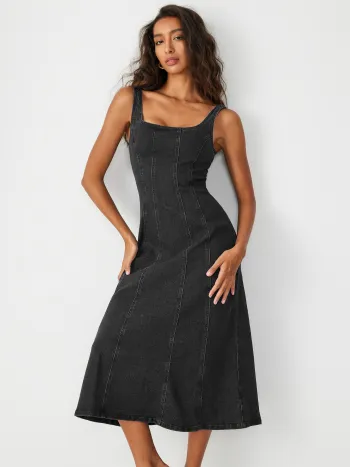 Denim Ruffle Cami Maxi Dress
