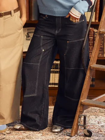 Cider Cider Denim Low Rise Stitch Barrel-leg Jeans