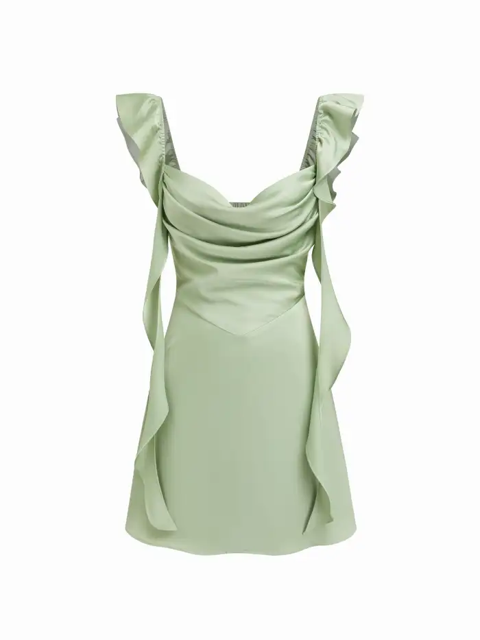 Boat Neck Twist Ruched Mini Dress