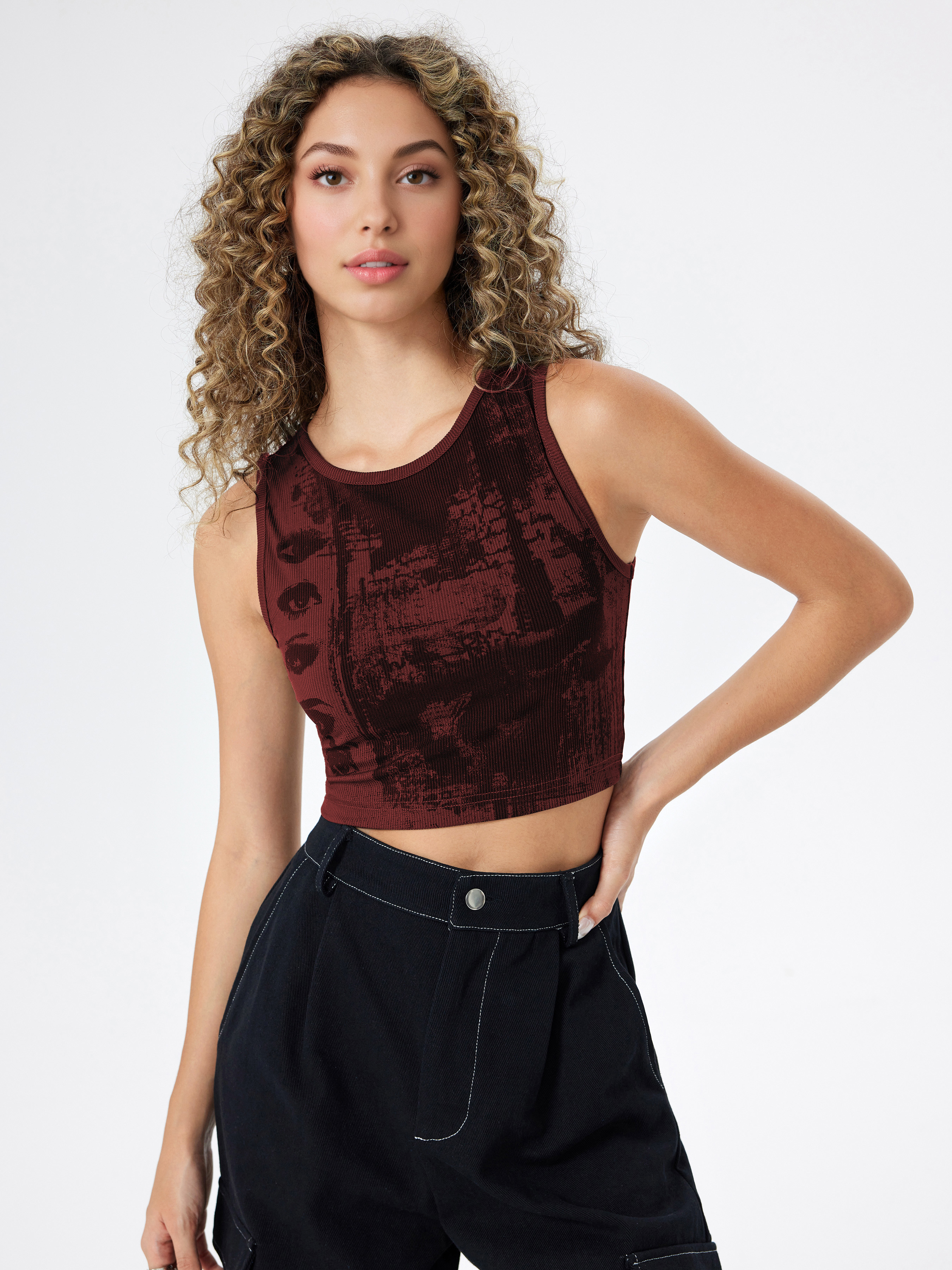 Eye Pattern Sleeveless Tank Top