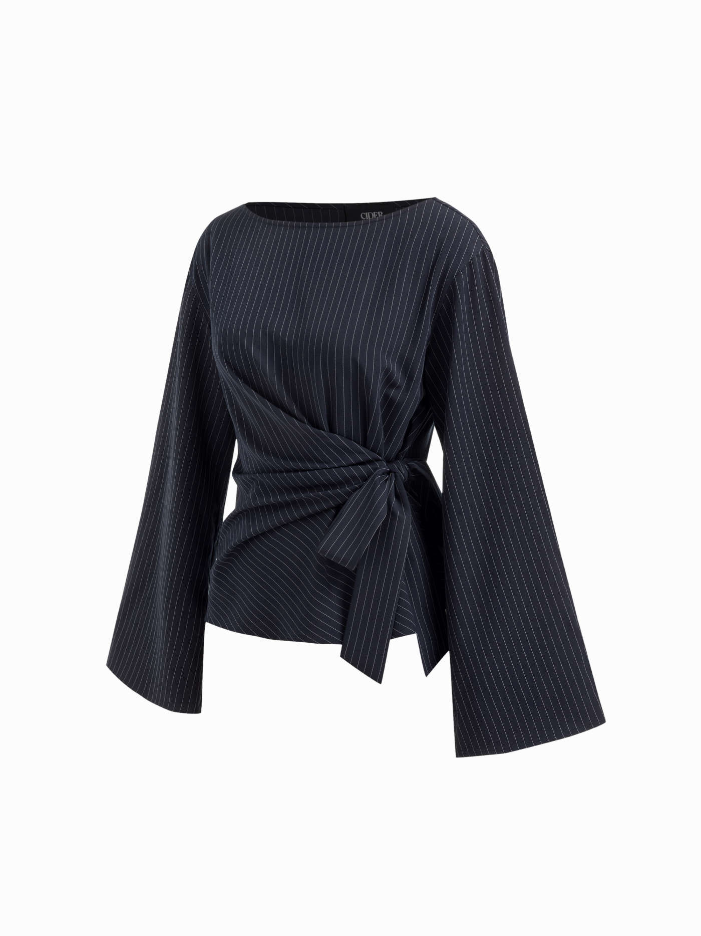 Boat Neck Stripe Knotted Bell Sleeve Blouse