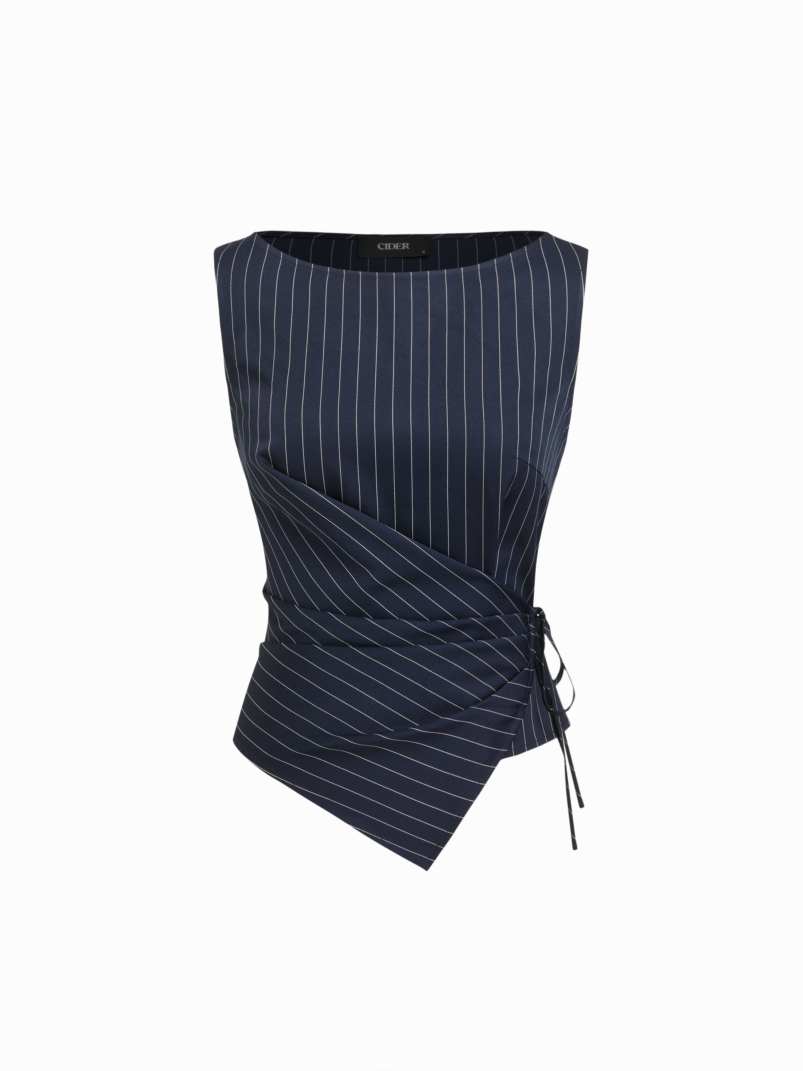 Boat Neck Striped Wrap Knotted Top & Mid Rise Straight Leg Trousers Set
