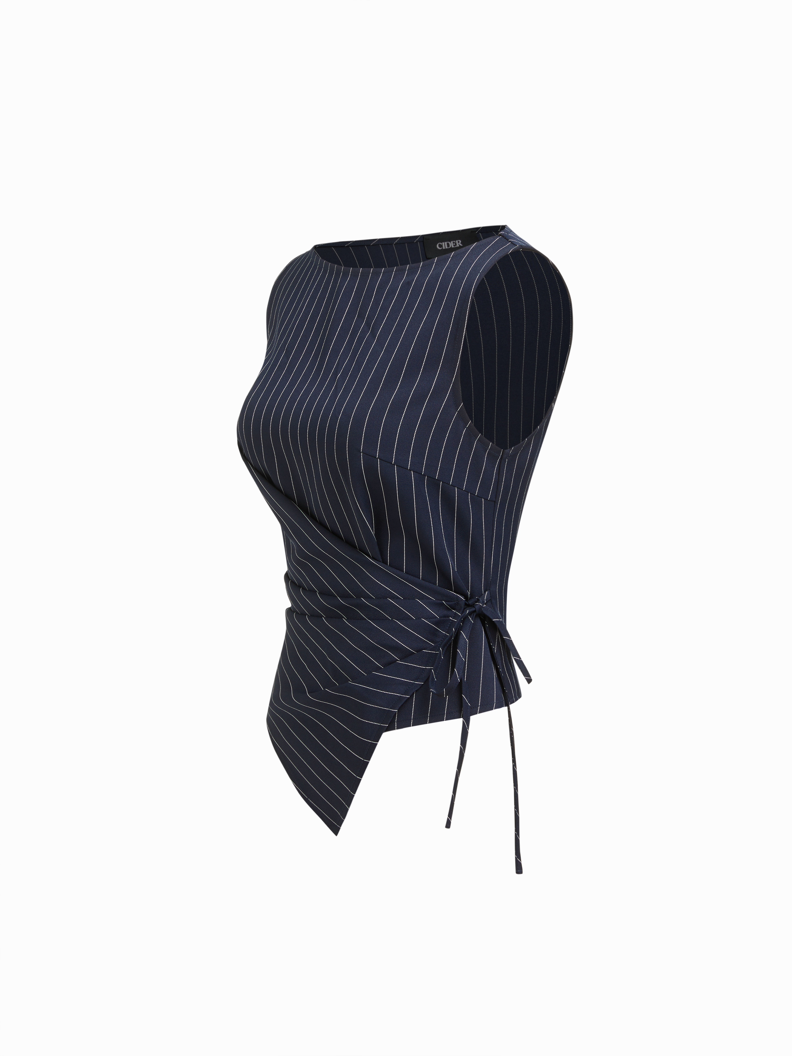 Boat Neck Striped Wrap Knotted Top & Mid Rise Straight Leg Trousers Set