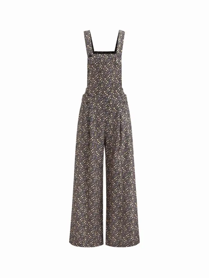 Updated Fabric Corduroy Square Neck Floral Pocket Jumpsuit