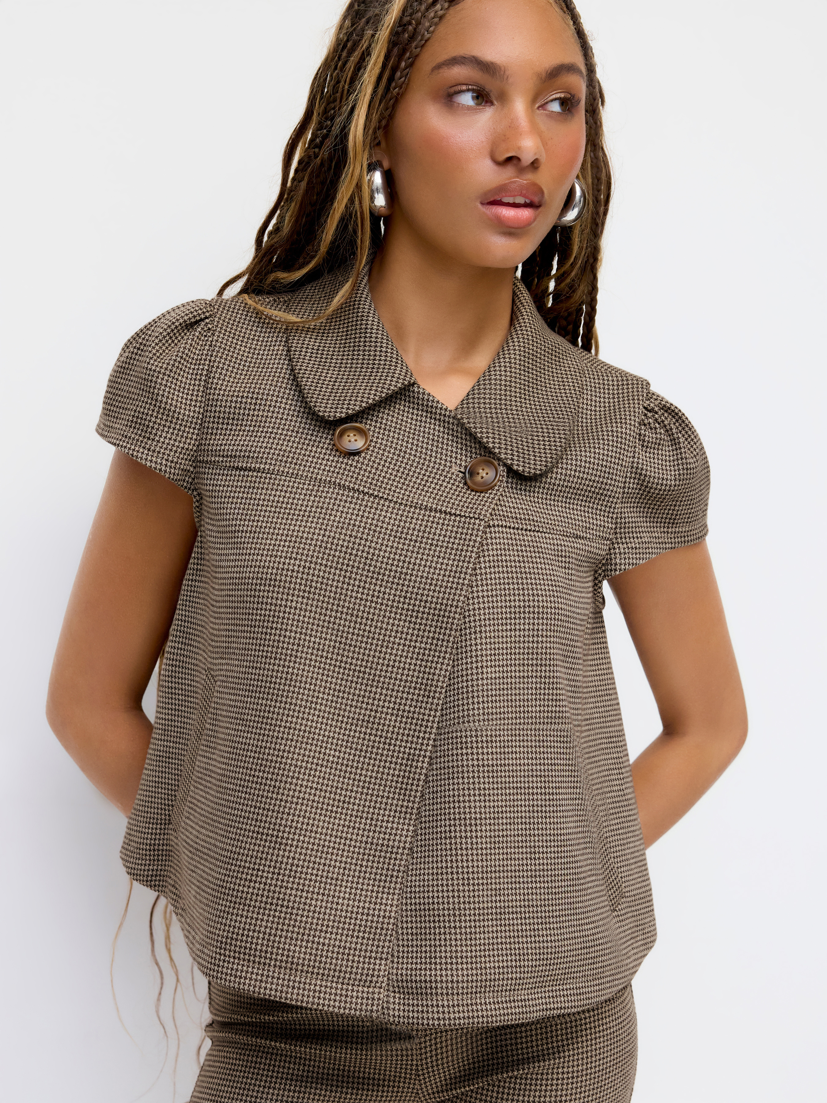 Boat Neck Striped Wrap Knotted Top & Mid Rise Straight Leg Trousers Set
