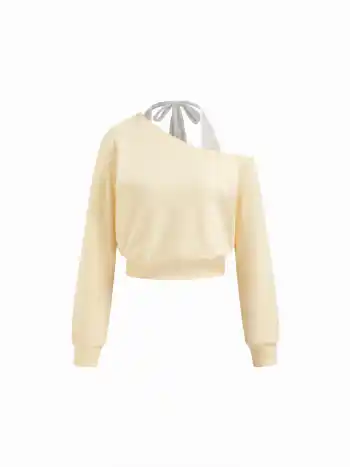 Set Top oversize a manica lunga con collo asimmetrico in misto cotone & Pantaloni a gamba larga con coulisse a vita media
