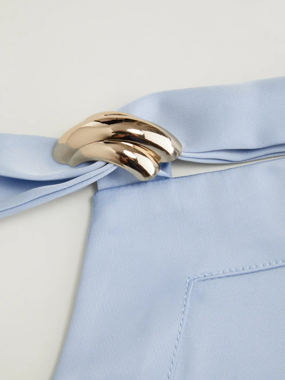 Satin Asymmetrical Neck Metal Detail Tie Back Mini Dress