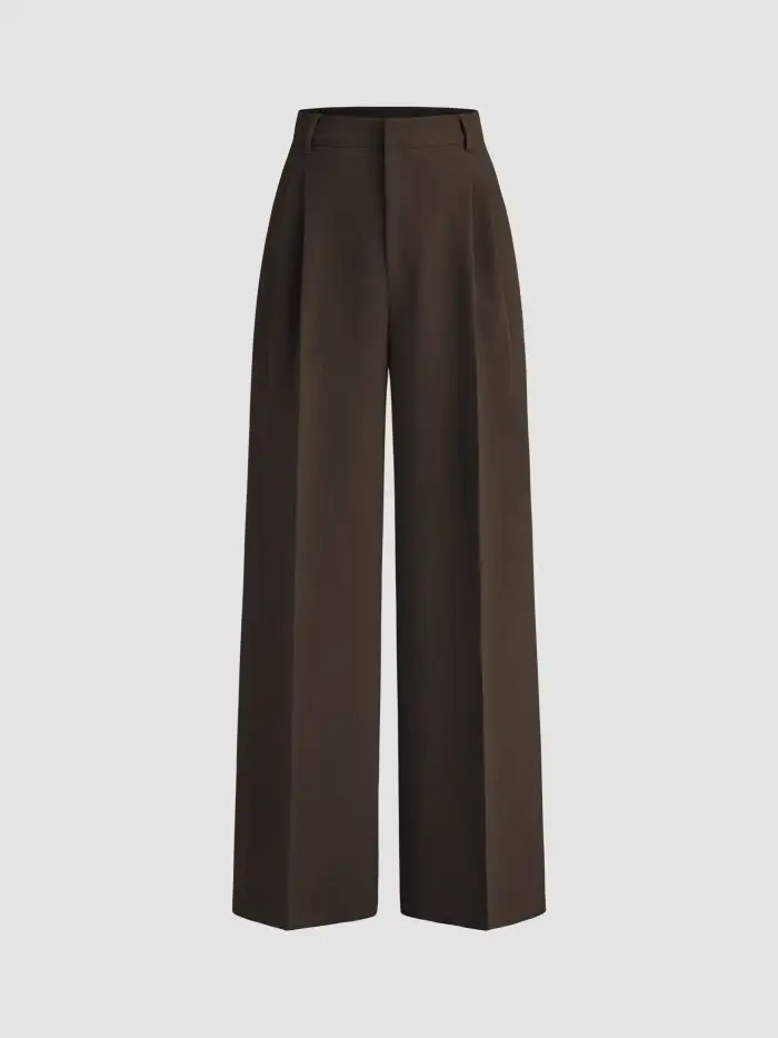Mid Rise Pleated Wide Leg Trousers 