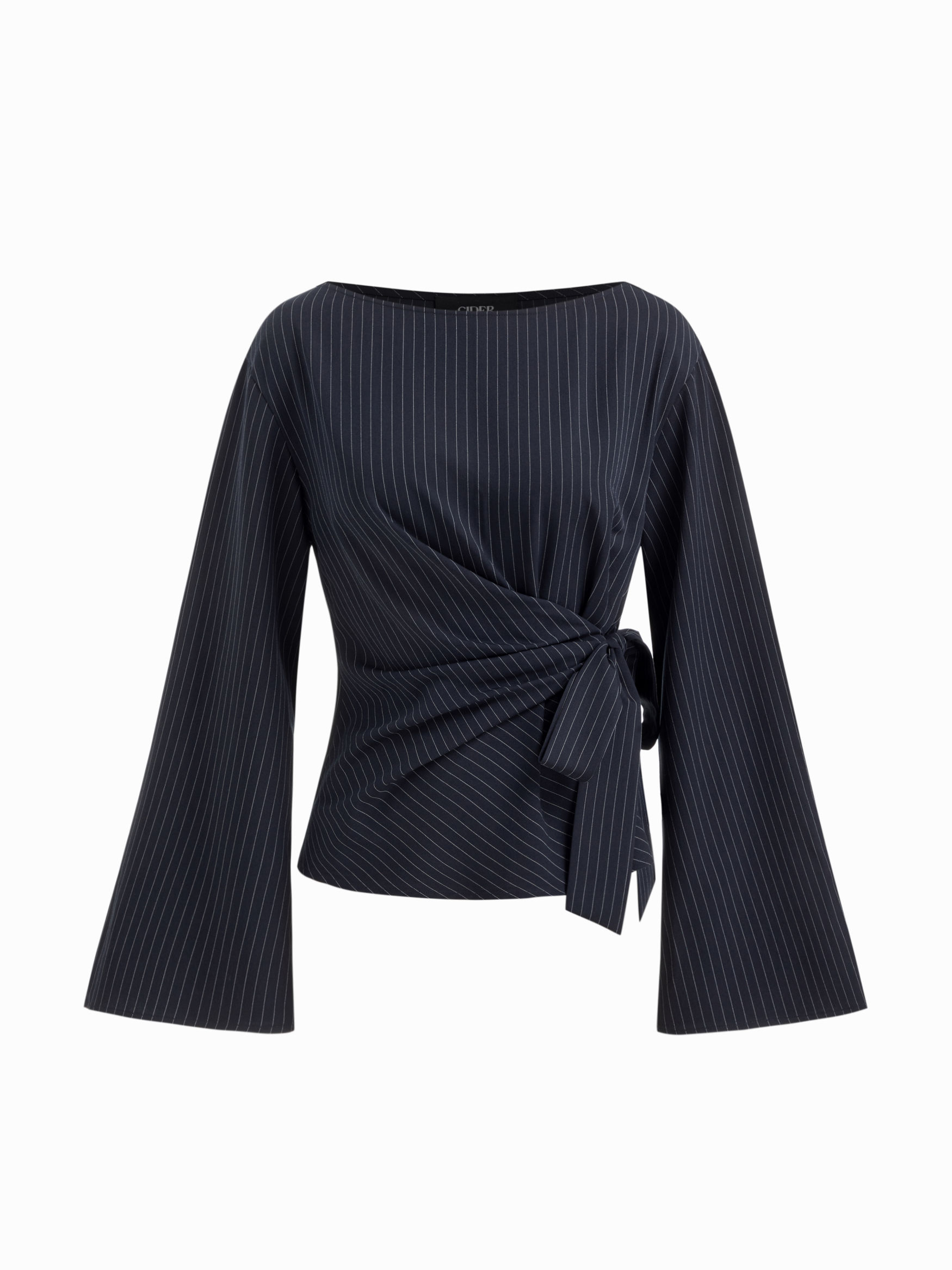 Boat Neck Stripe Knotted Bell Sleeve Blouse