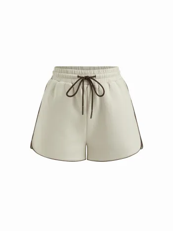 Mid-Rise Shorts aus Baumwollmischung mit Reißverschluss und kontrastierendem Binding