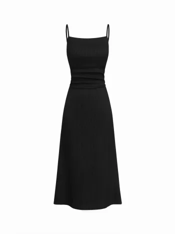 Abito midi a sottoveste con scollo quadrato e arricciature