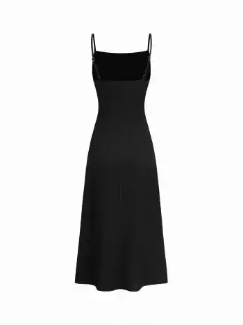 Abito midi a sottoveste con scollo quadrato e arricciature